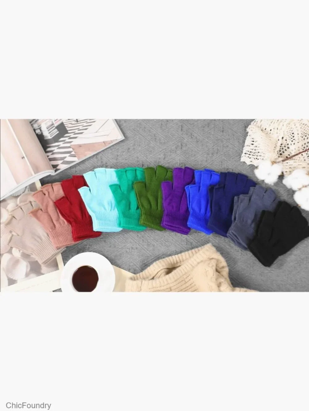 4 Pairs Fingerless Gloves Half Mittens Winter Knitted for Kids